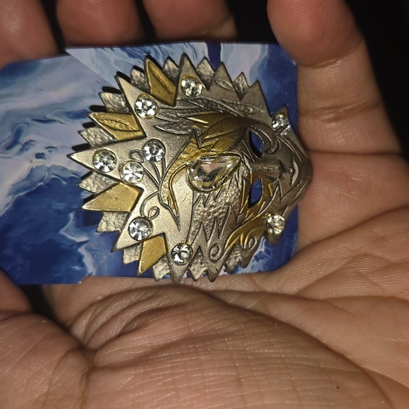 Mystical Gold and Silver Mask Brooch - Picture 1 of 3